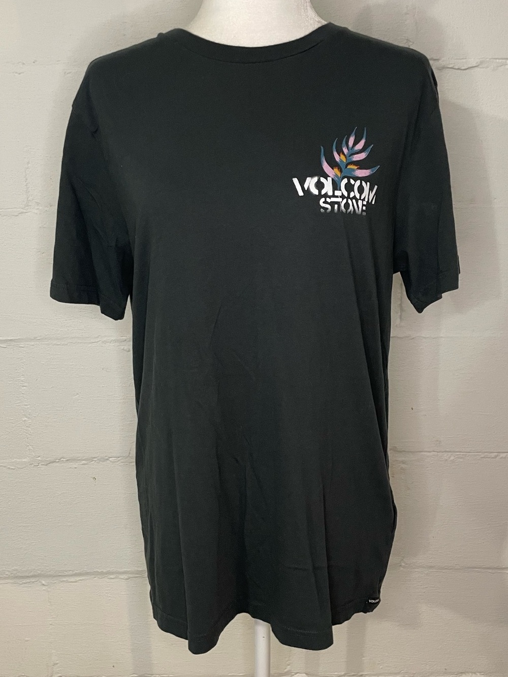 Volcom Black Tee with Multicolor Palm Logo